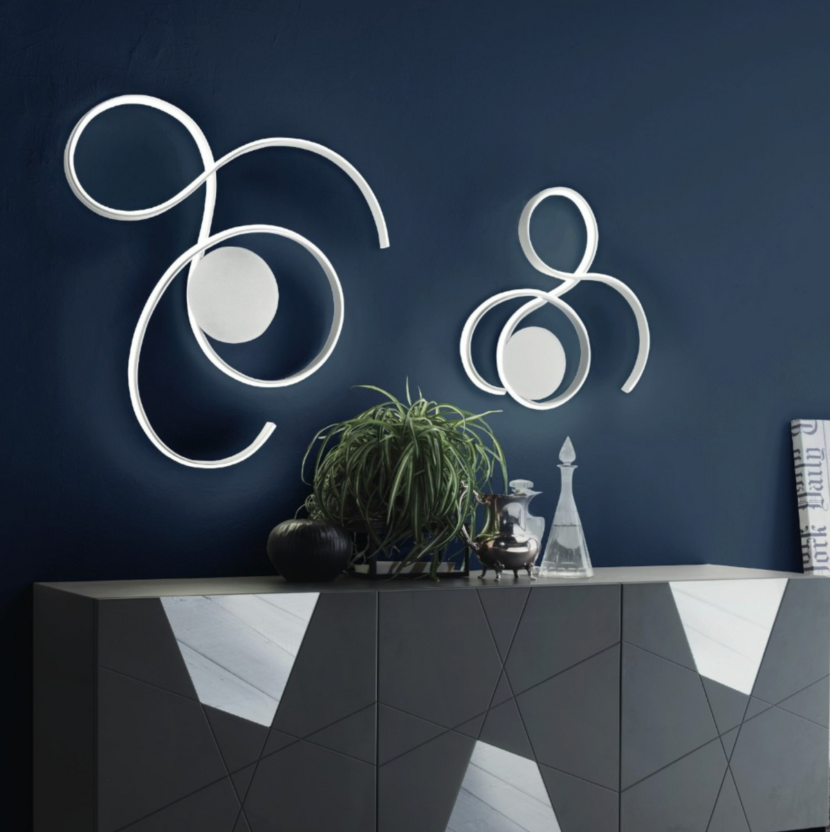 Twist plafoniera cucina LED metallo verniciato bianco/grigio Ondaluce 41W 3000K dimmerabile
