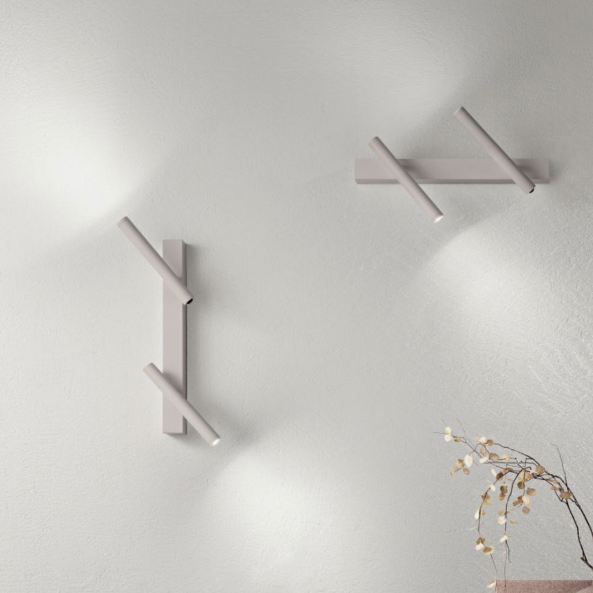 Teddy applique barra verticale 2 spot metallo tortora Ondaluce LED 9W 3000K dimmerabile