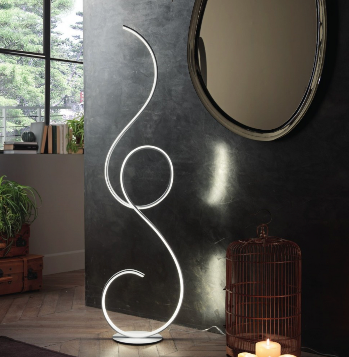 Flok lampada da terra LED metallo verniciato intrecciato Ondaluce 44W 3000K dimmerabile