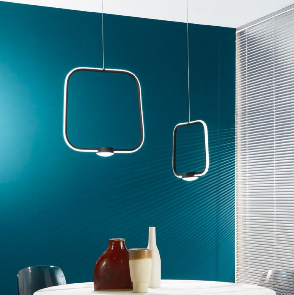 Alfa lampadario sospensione LED alluminio verniciato nero Ondaluce 28W 3000K dimmerabile