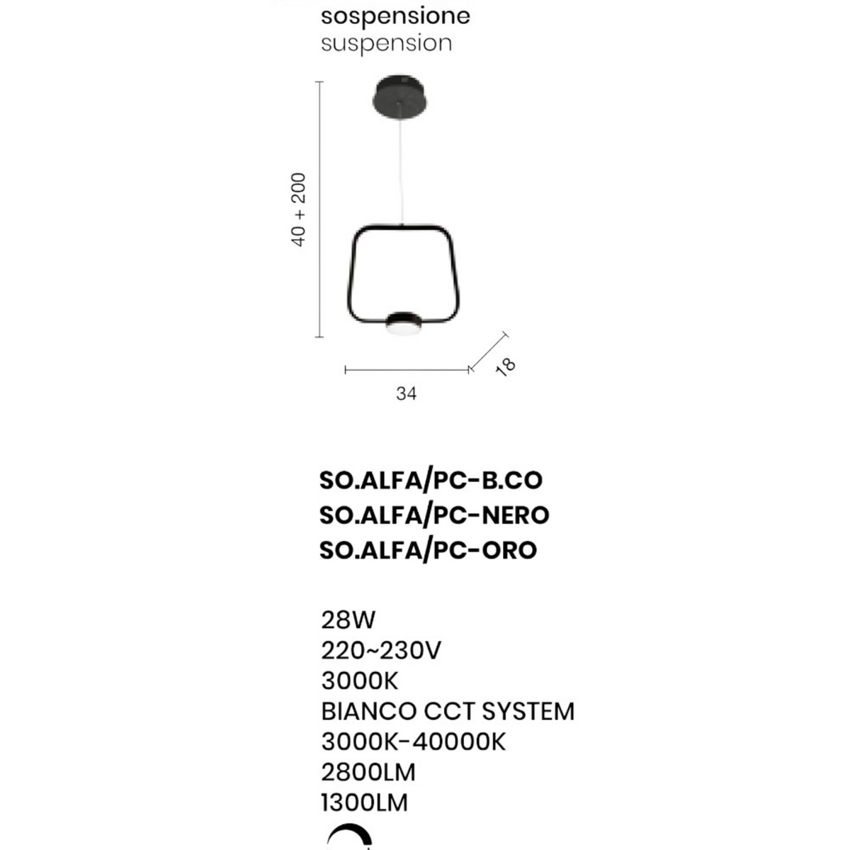 Alfa lampadario sospensione LED alluminio verniciato nero Ondaluce 28W 3000K dimmerabile
