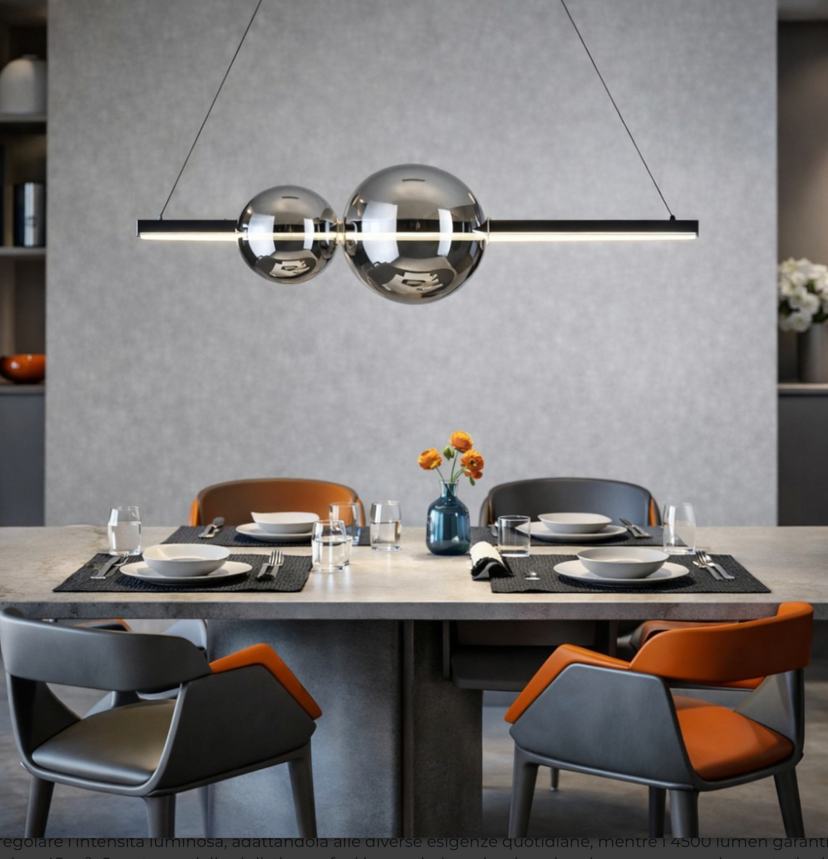 Fufi lampadario sospensione LED metacrilato vetro satinato nero Ondaluce 45W 4000K dimmerabile