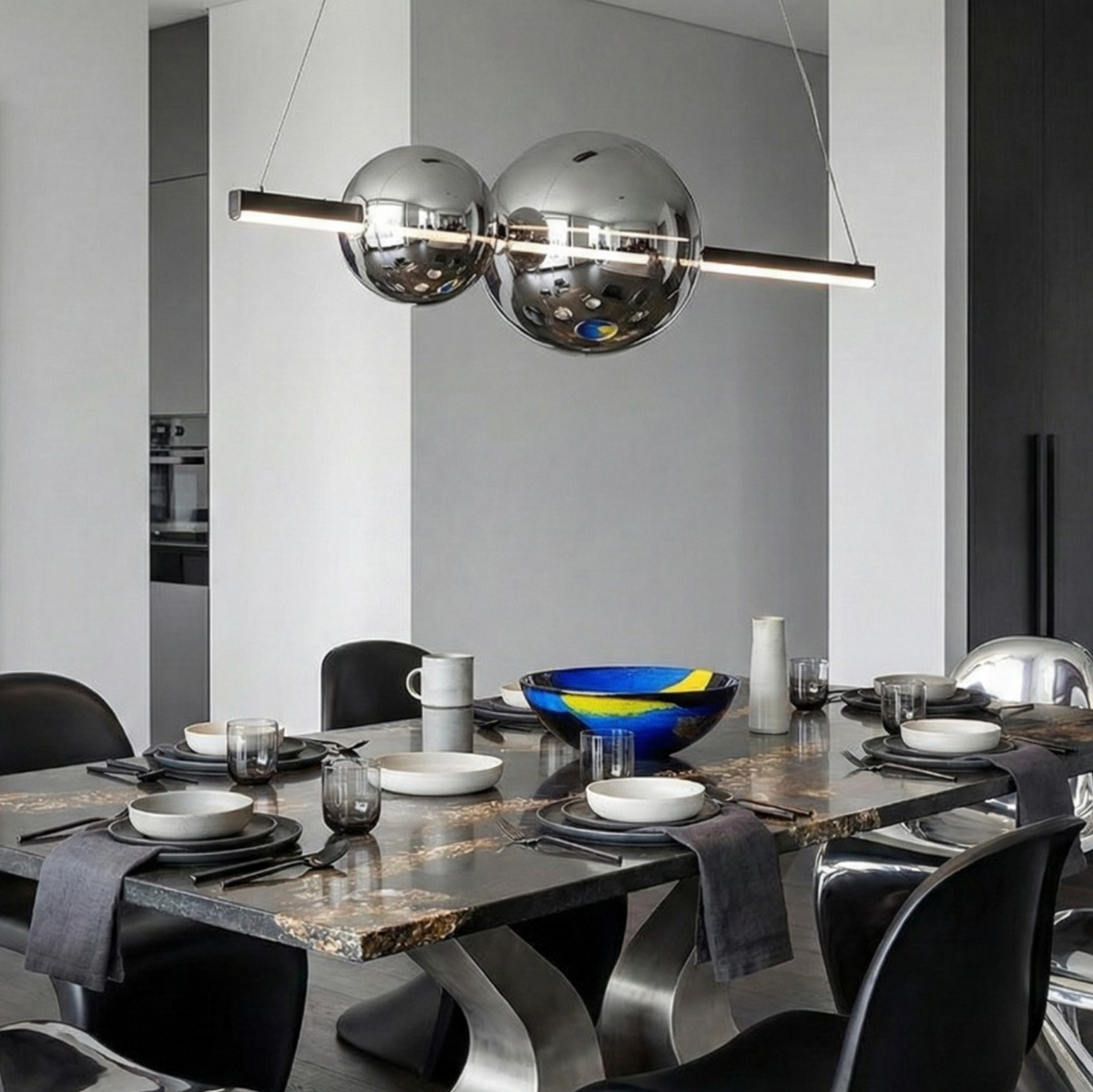 Fufi lampadario sospensione LED metacrilato vetro satinato nero Ondaluce 45W 4000K dimmerabile