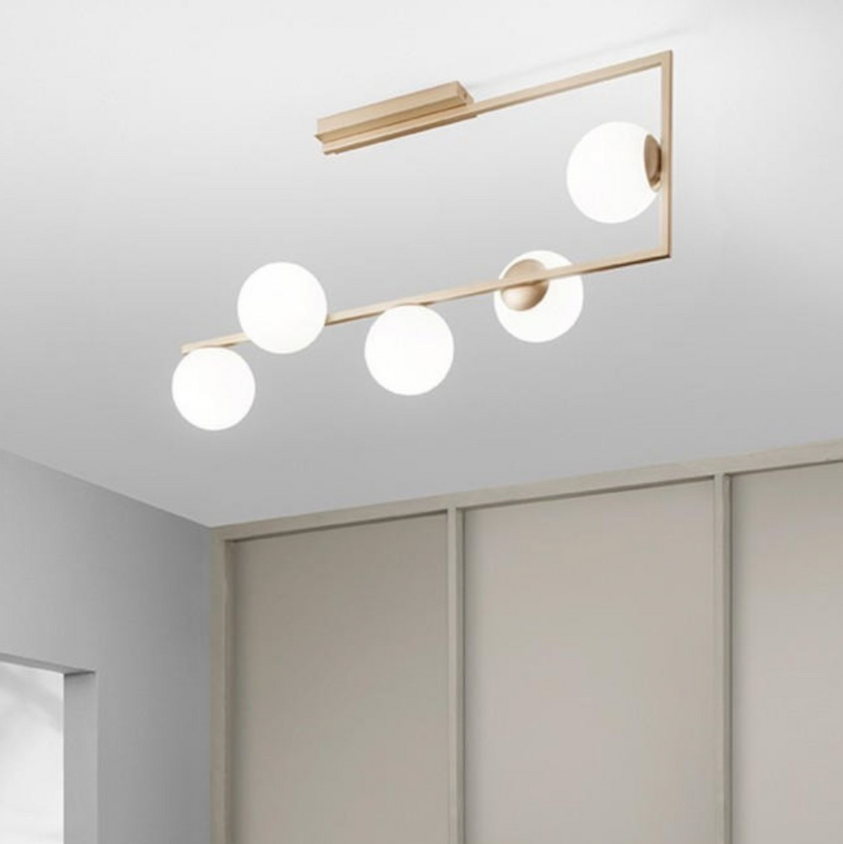 Monile plafoniera metallo vetro sfere oro Ondaluce E14 5 luci dimmerabile