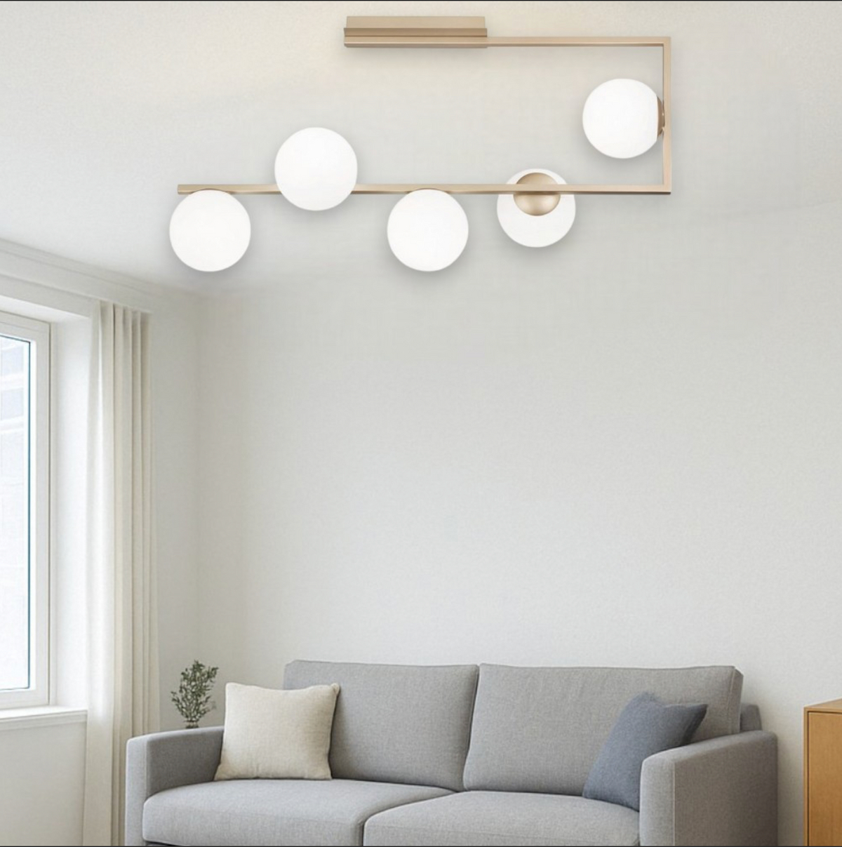Monile plafoniera metallo vetro sfere oro Ondaluce E14 5 luci dimmerabile