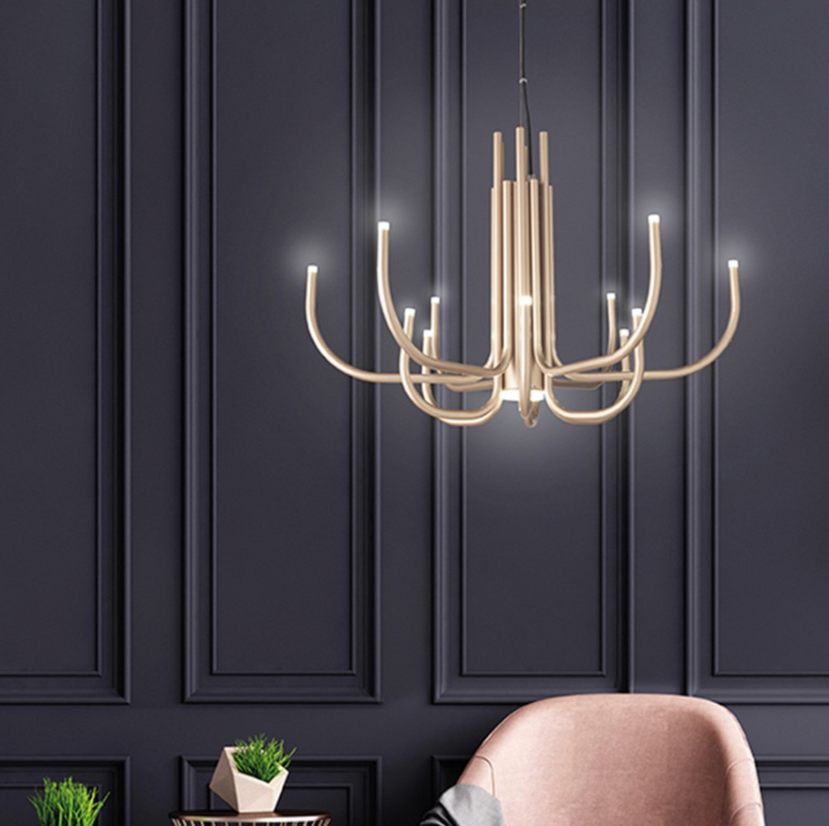 Nouveau lampadario sospensione LED metallo verniciato oro Ondaluce 46W 3000K