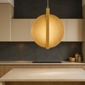 Juis sospensione cucina LED vetro texturizzato ambra metallo oro Ondaluce 24W 3000K