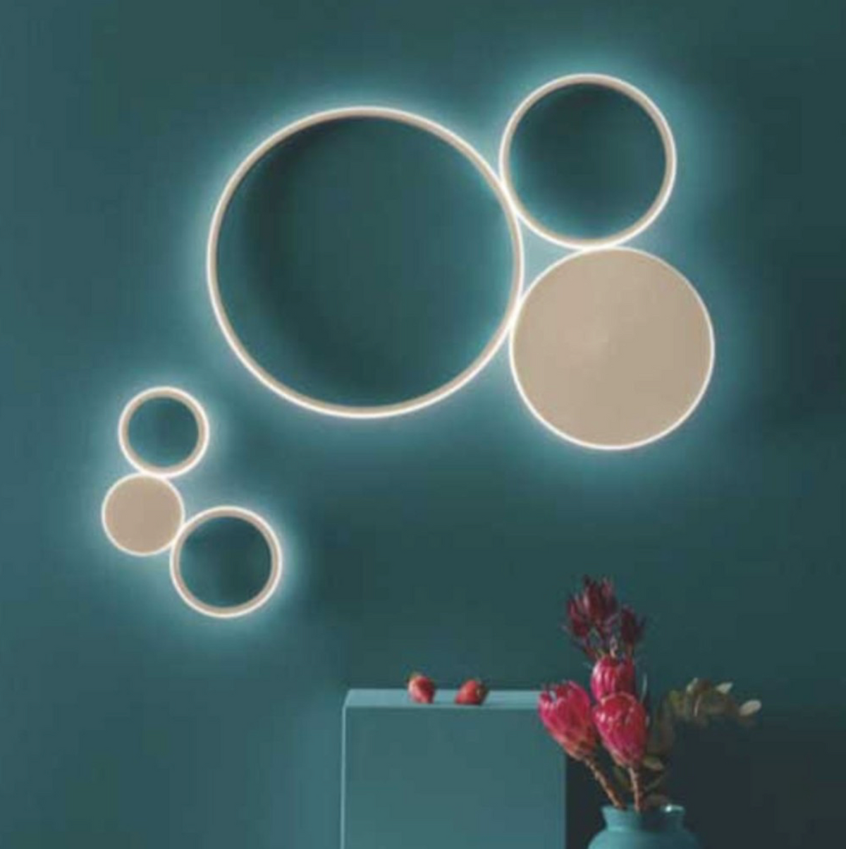 Pois applique LED doppio cerchio metallo metacrilato oro Ondaluce 20W 4000K
