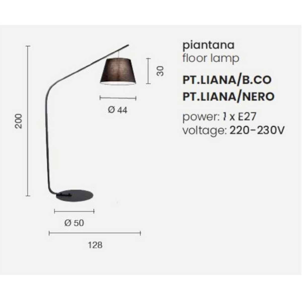 Liana piantana ad arco metallo PVC tessuto nero Ondaluce E27
