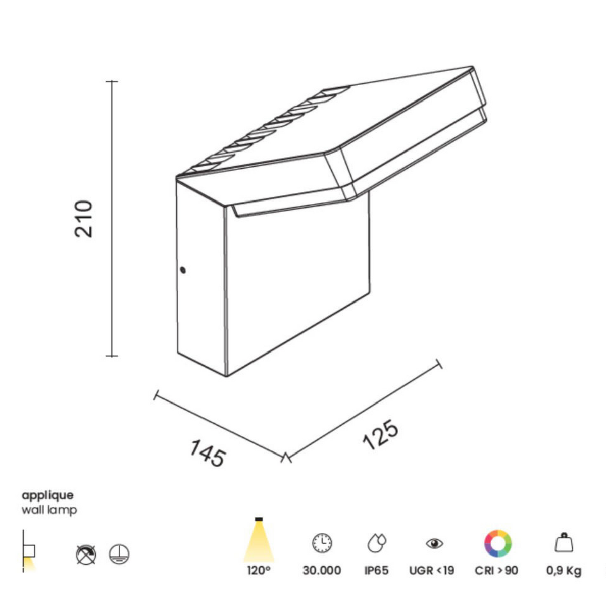 Ninja applique da esterno LED alluminio policarbonato nero Ondaluce 20W 4000K IP65