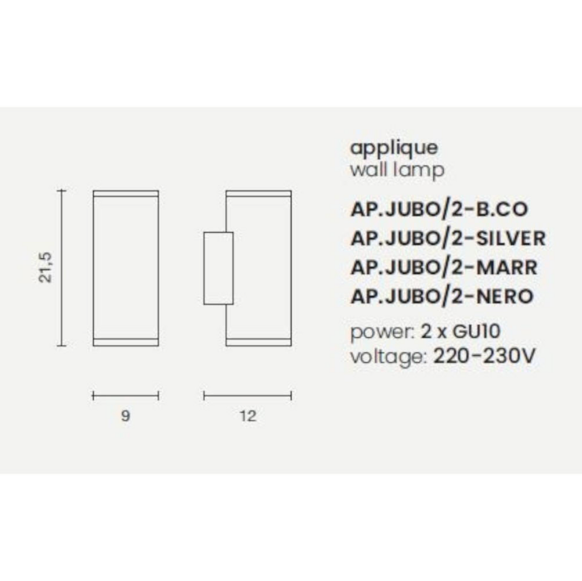 Jubo2 applique da esterno alluminio vetro grigio silver Ondaluce GU10 IP54
