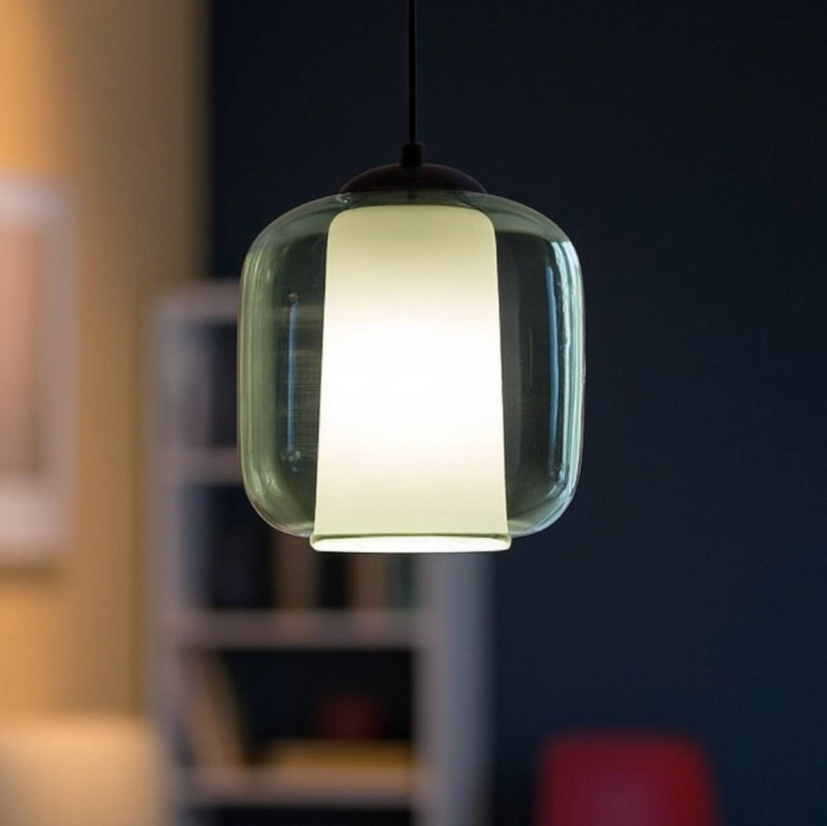 Bonnie2 sospensione vetro soffiato verde metallo nero Ondaluce E27 20W