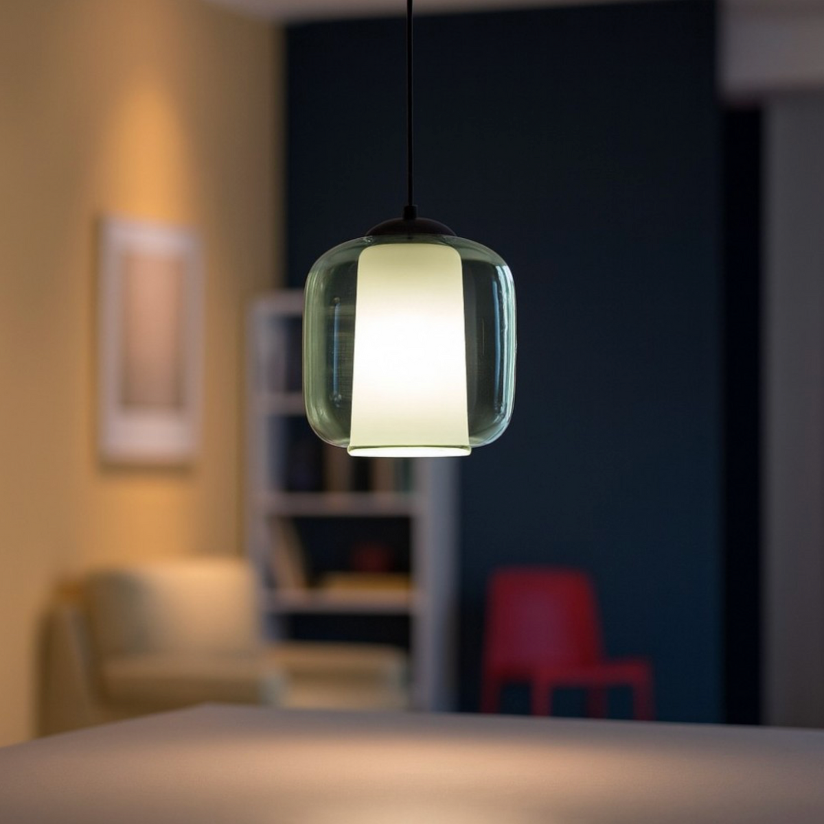 Bonnie2 sospensione vetro soffiato verde metallo nero Ondaluce E27 20W