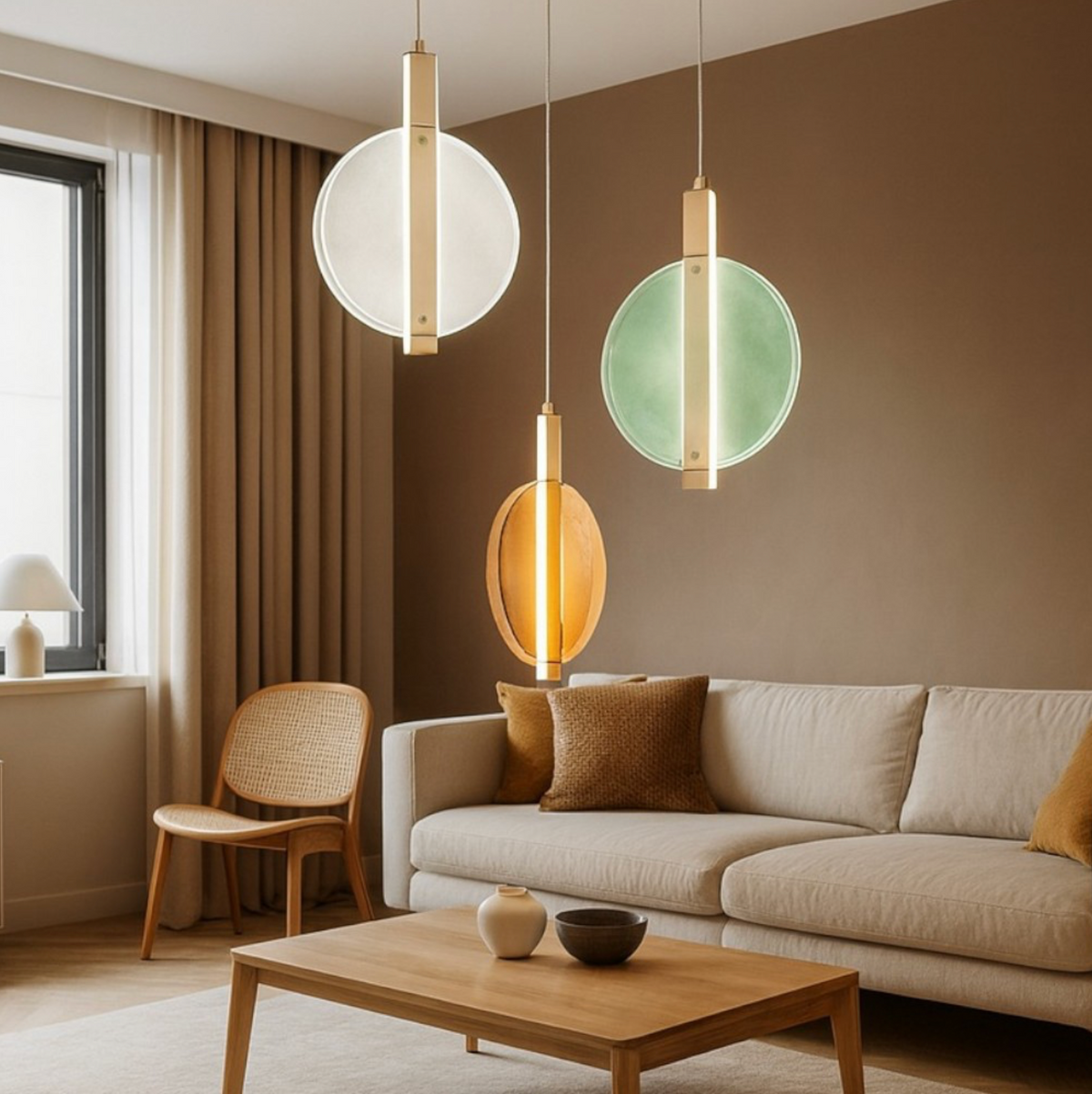 Juis-3 lampadario 3 diffusori vetro texturizzato ambra verde metallo dorato Ondaluce LED 56W 3000K dimmerabile