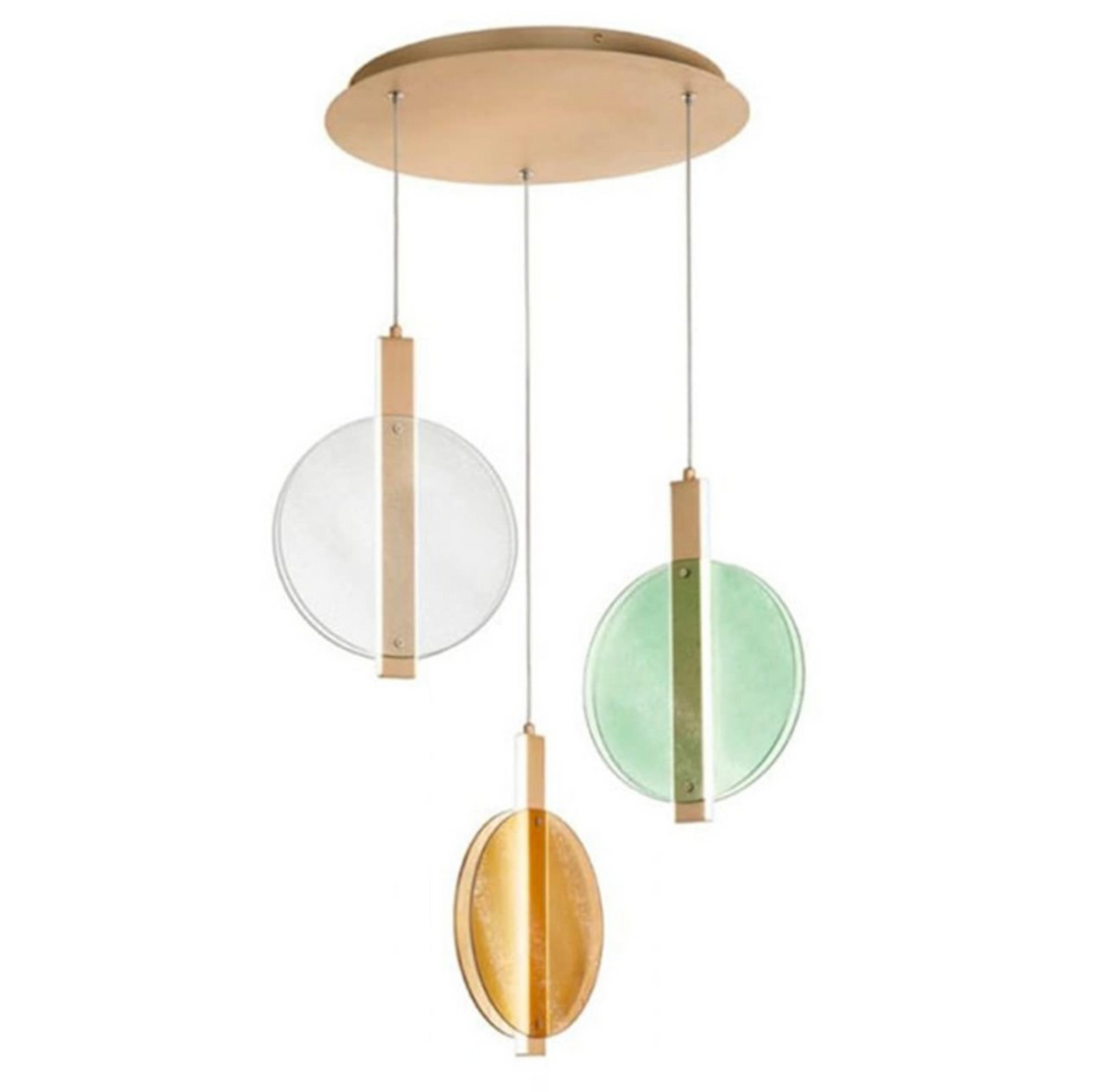 Juis-3 lampadario 3 diffusori vetro texturizzato ambra verde metallo dorato Ondaluce LED 56W 3000K dimmerabile