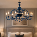 Vivaldi-8 lampadario classico 8 luci vetro blu ottanio ottone Ondaluce E14 10W