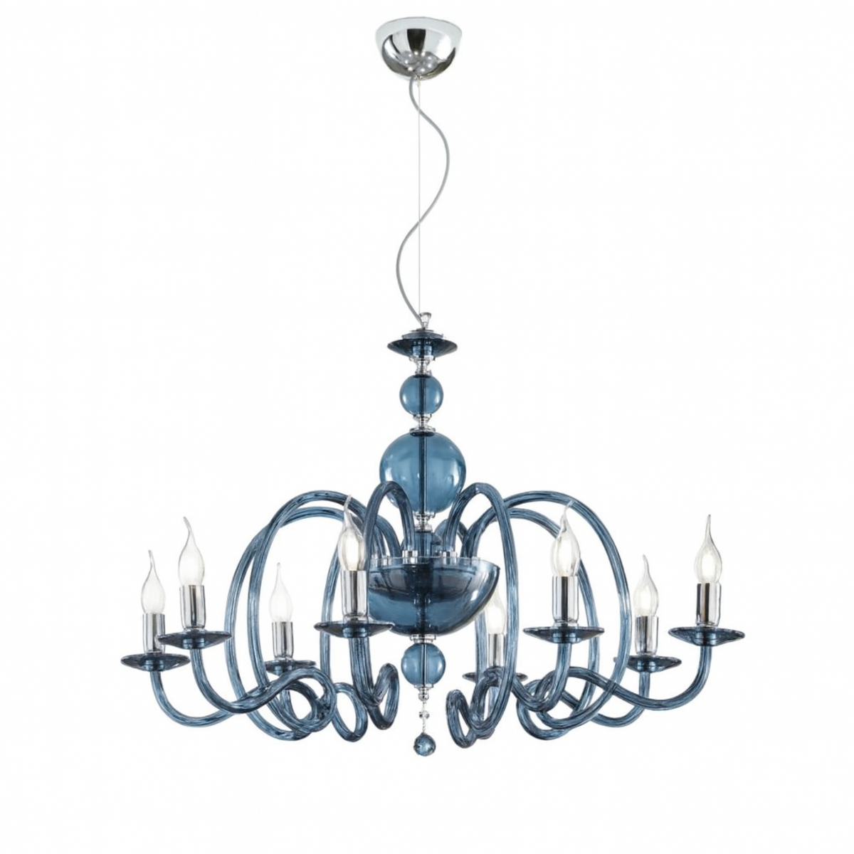 Vivaldi-8 lampadario classico 8 luci vetro blu ottanio ottone Ondaluce E14 10W