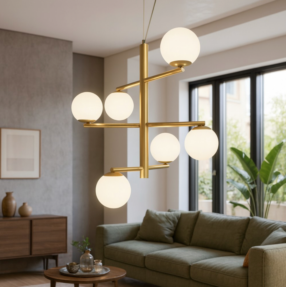 Giza lampadario 6 sfere vetro soffiato metallo oro Ondaluce E14 5W 3000K