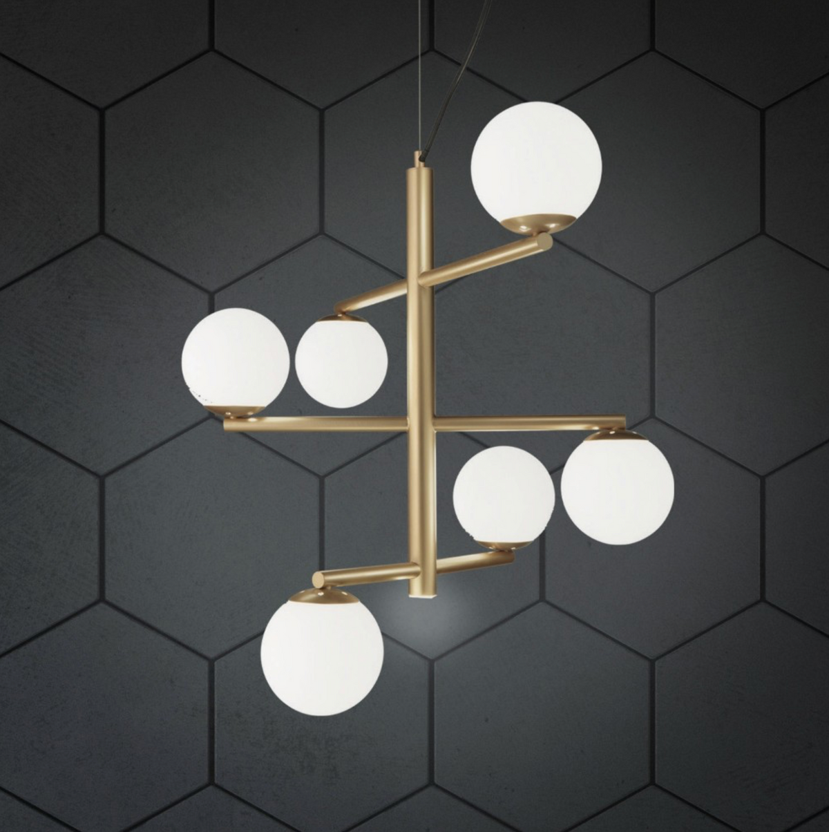 Giza lampadario 6 sfere vetro soffiato metallo oro Ondaluce E14 5W 3000K