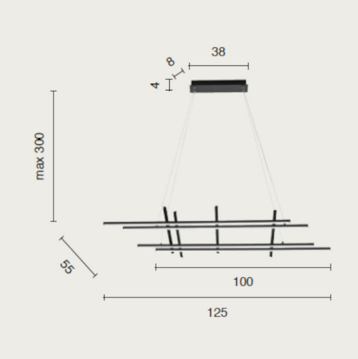 Movida lampadario lineare LED 3 barre metallo oro Ondaluce 114W 3000K dimmerabile