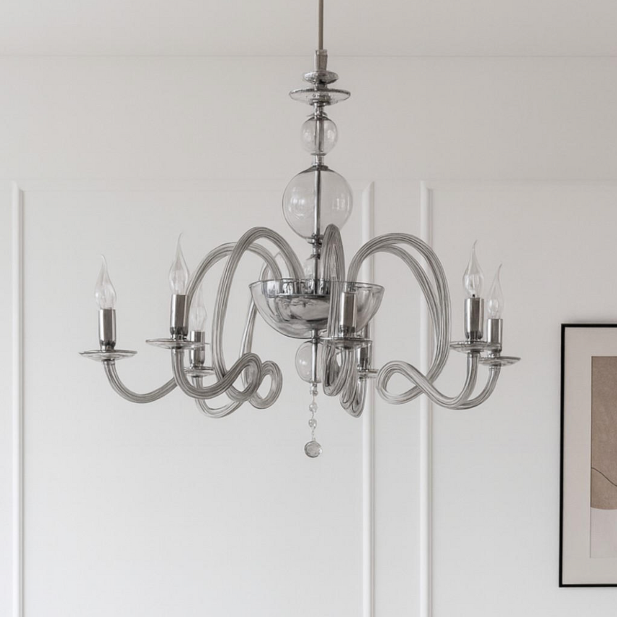 Vivaldi-6 lampadario classico 6 luci vetro grigio fumo Ondaluce E14 10W