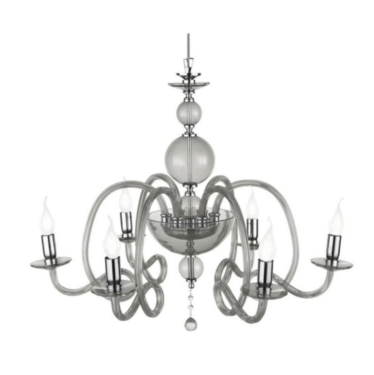 Vivaldi-6 lampadario classico 6 luci vetro grigio fumo Ondaluce E14 10W