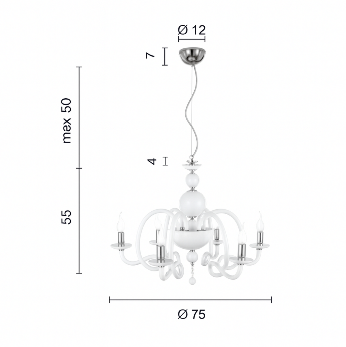 Vivaldi-6 lampadario classico 6 luci vetro grigio fumo Ondaluce E14 10W