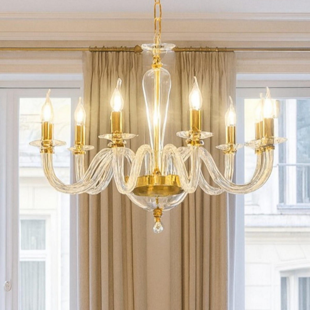 Ravel-8 lampadario classico 8 luci vetro cristallo oro Ondaluce E14 10W