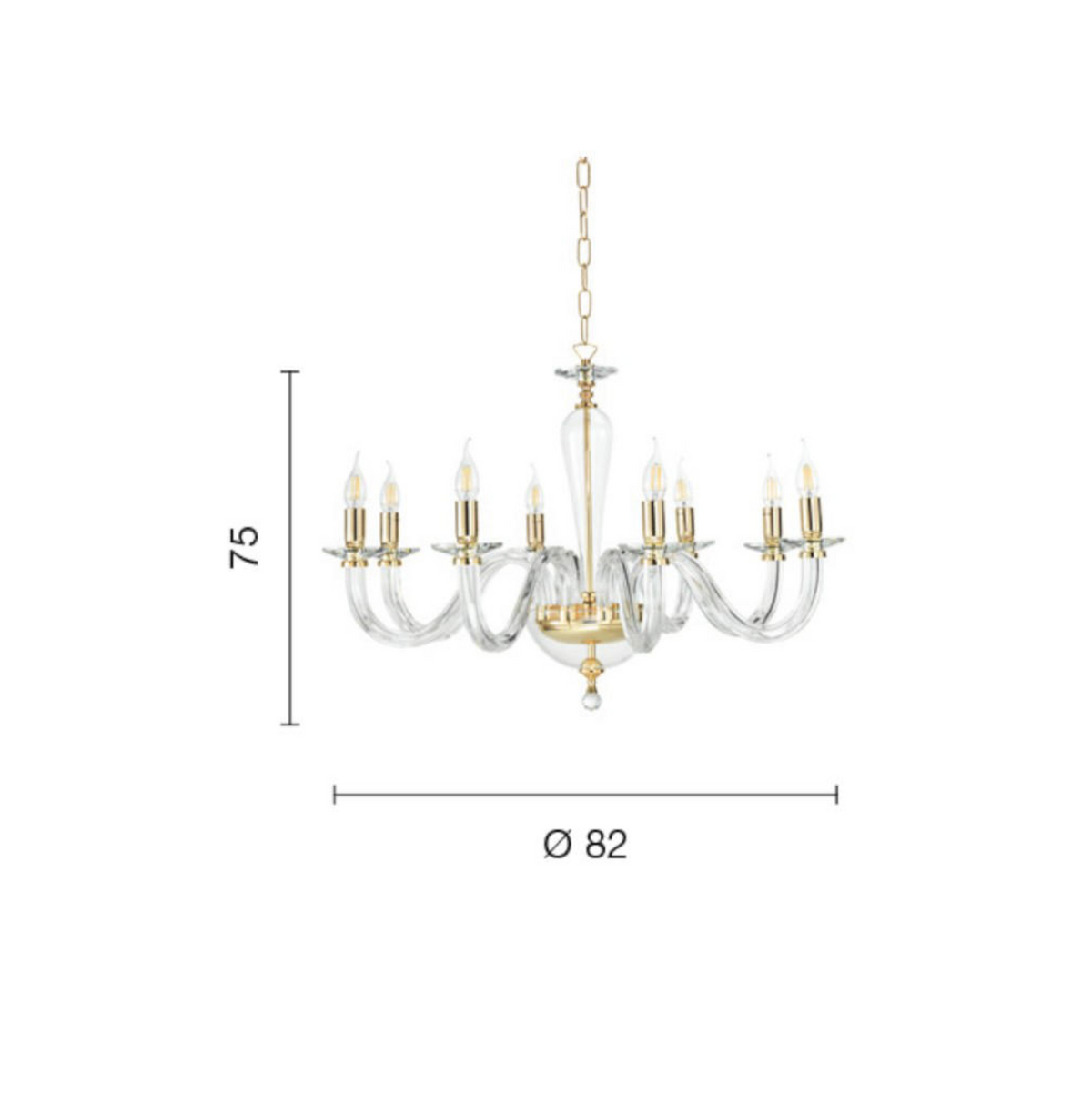 Ravel-8 lampadario classico 8 luci vetro cristallo oro Ondaluce E14 10W
